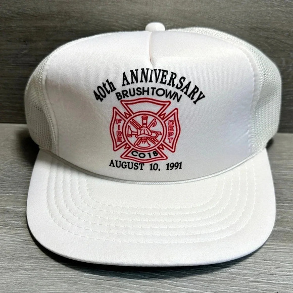 Vintage Trucker Hat Firefighter Mesh Foam NOS Snapback Cap - Picture 1 of 6